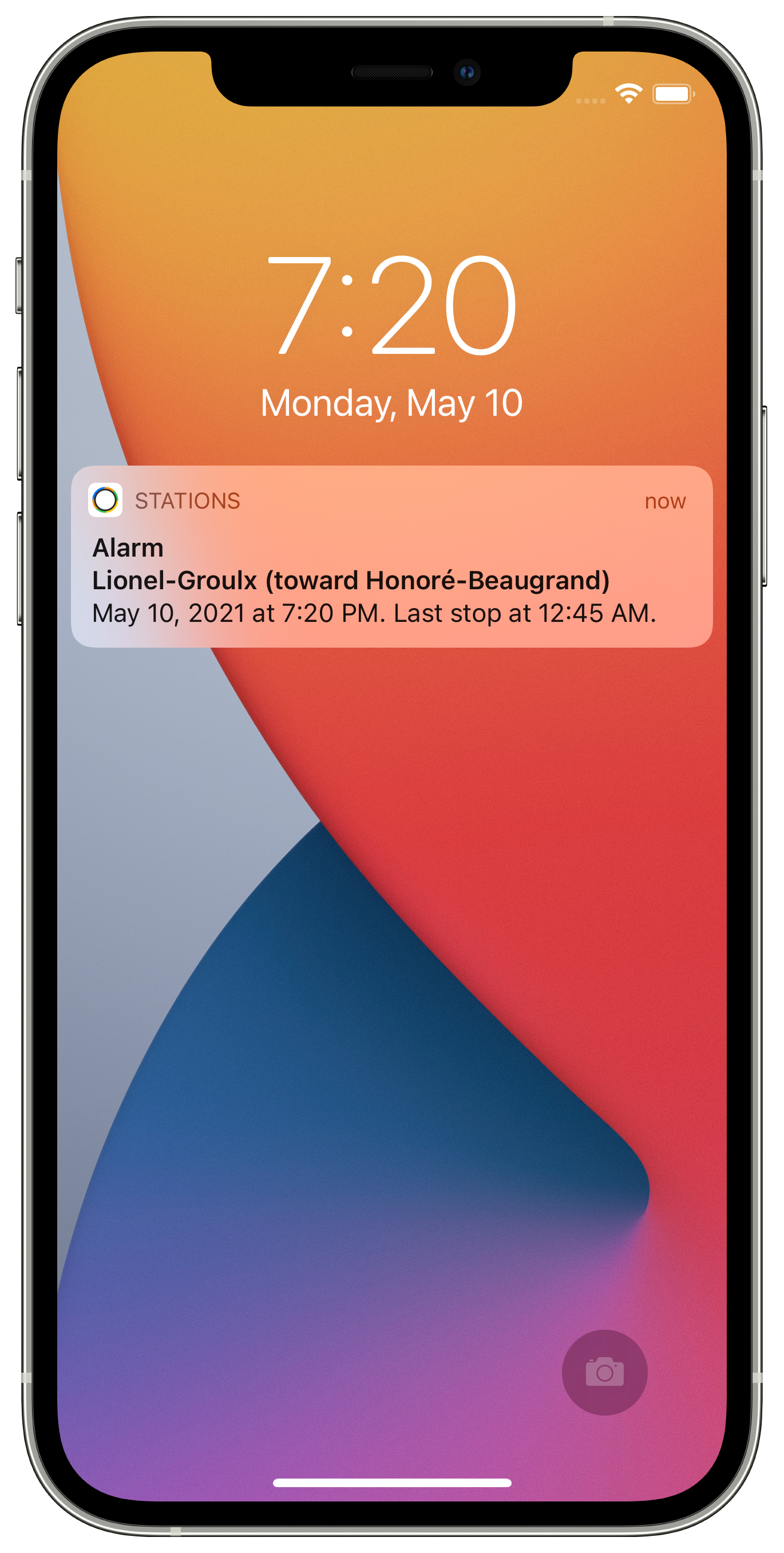 Screenshot: Alarm notification on the lock screen.