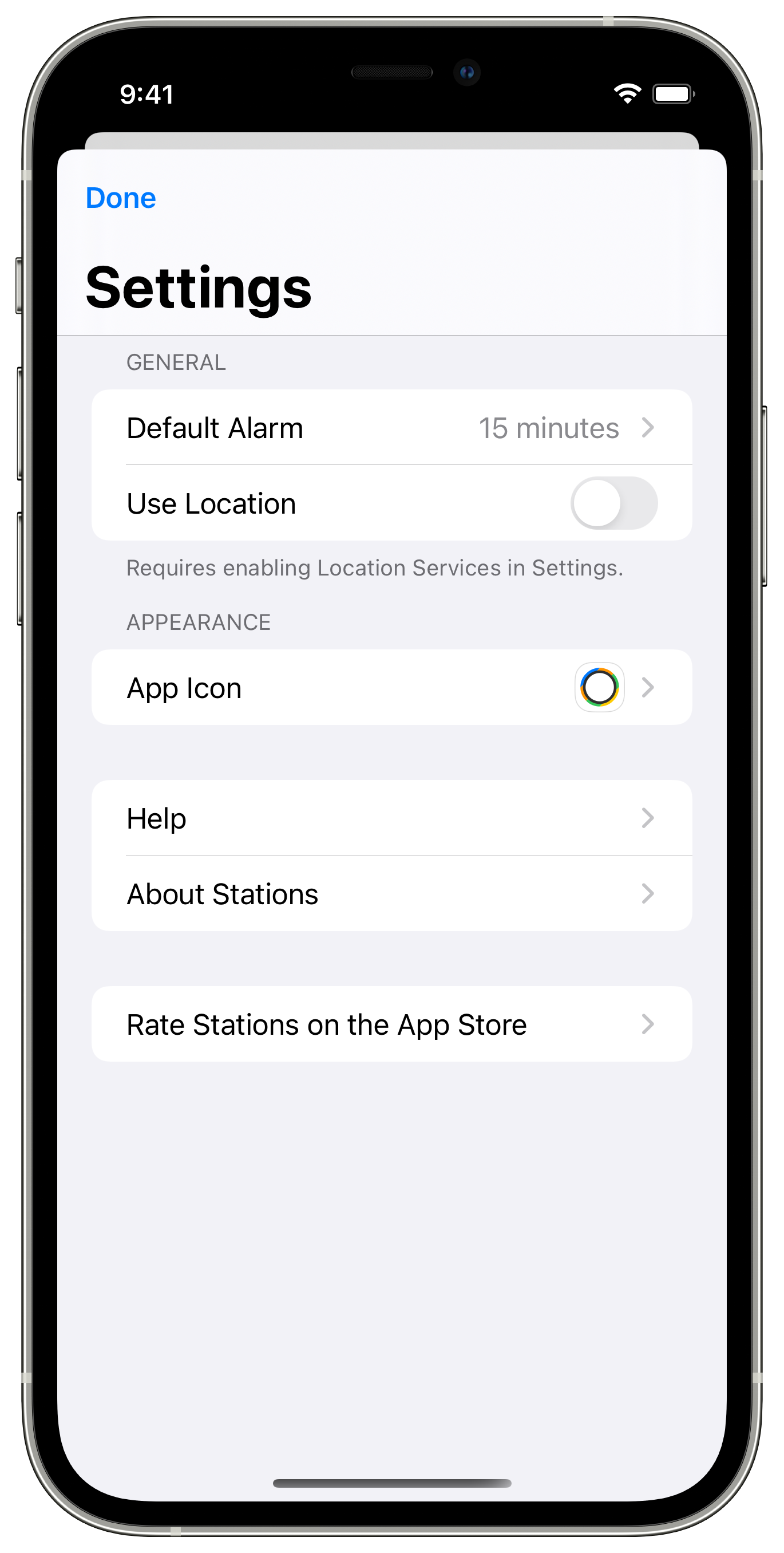 Screenshot: App settings shown.