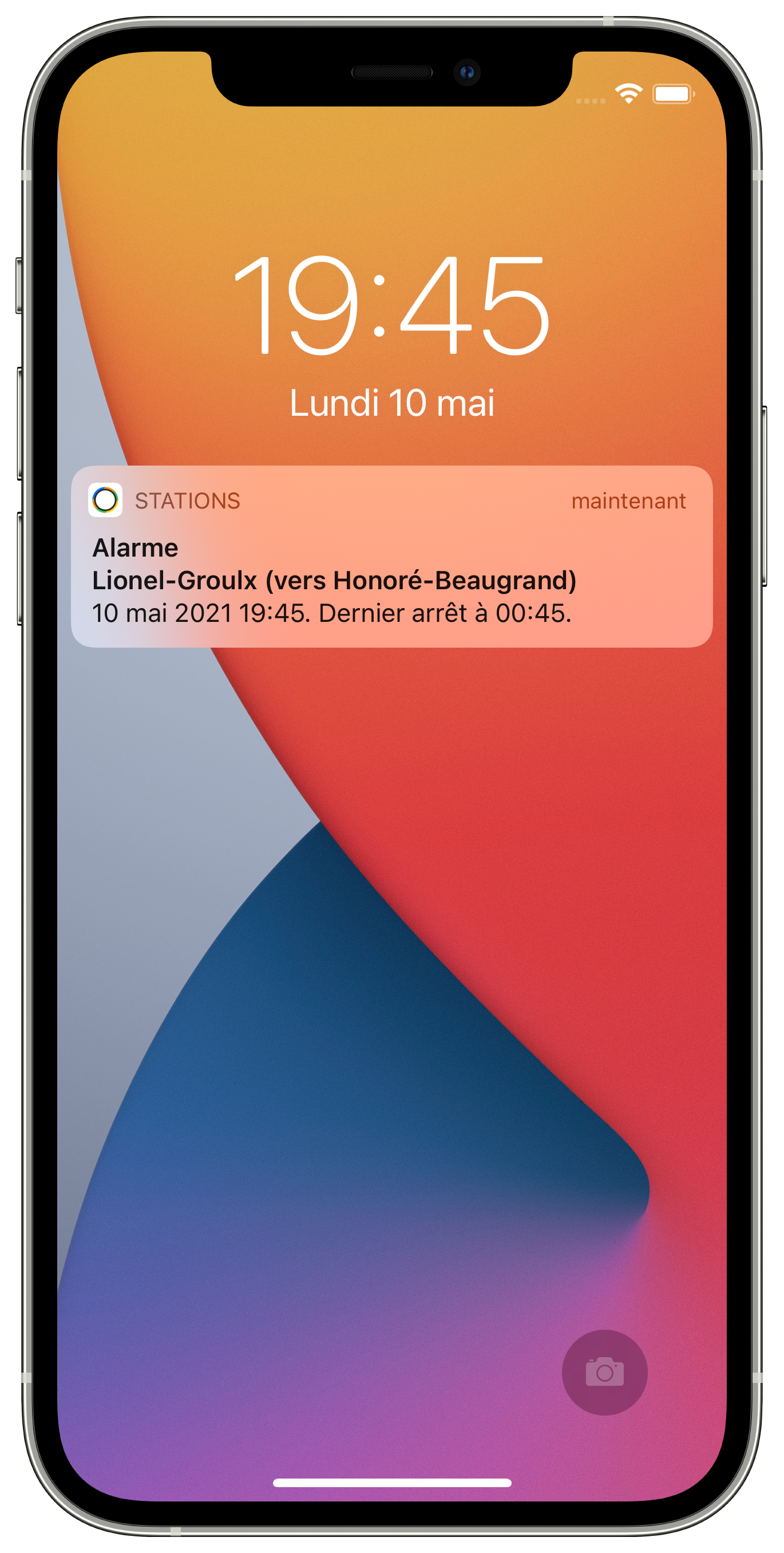 Capture d'écran : Alarme sur l'écran de verrouillage.